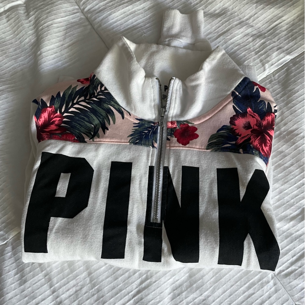 VS PINK quarter zip tropical sweatshirt